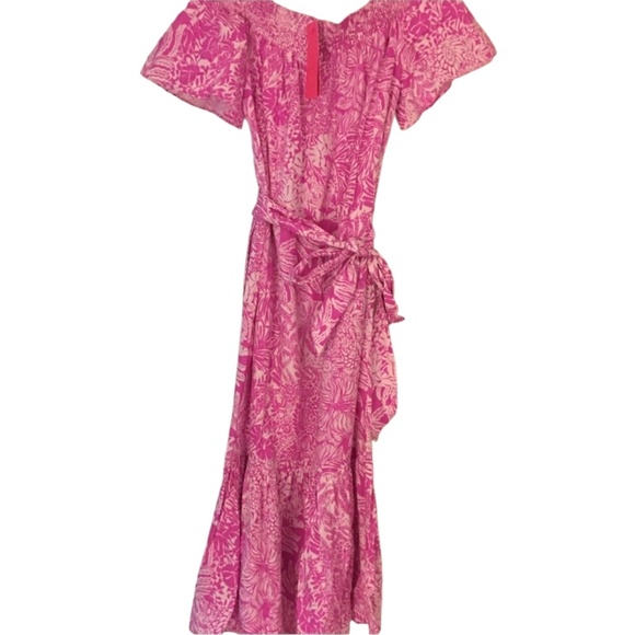 NWT Lilly Pulitzer Isbell linen MIDI Dress Wild Fuchsia Swipe Right size Large - Picture 9 of 9